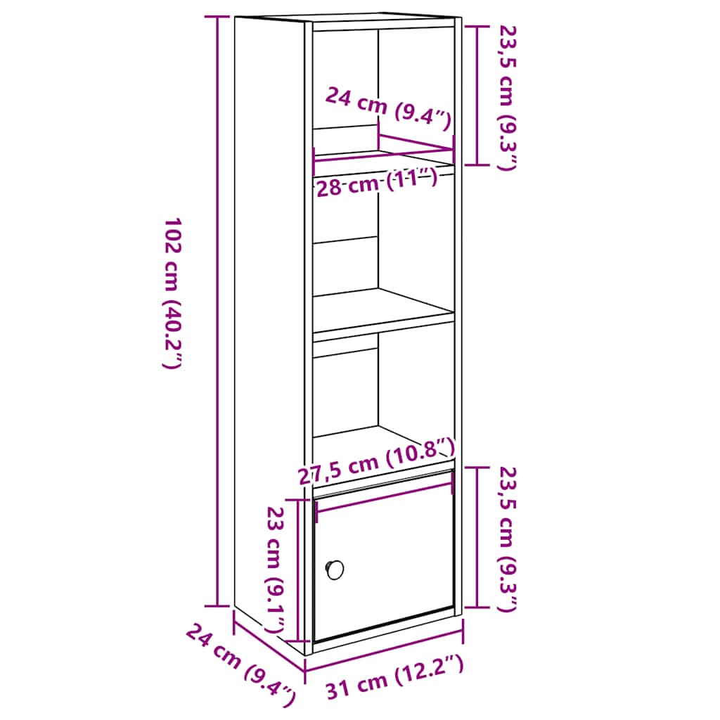 vidaXL Βιβλιοθήκη Γκρι Σκυροδέματος 31x24x102 εκ. Επεξεργ. Ξύλο