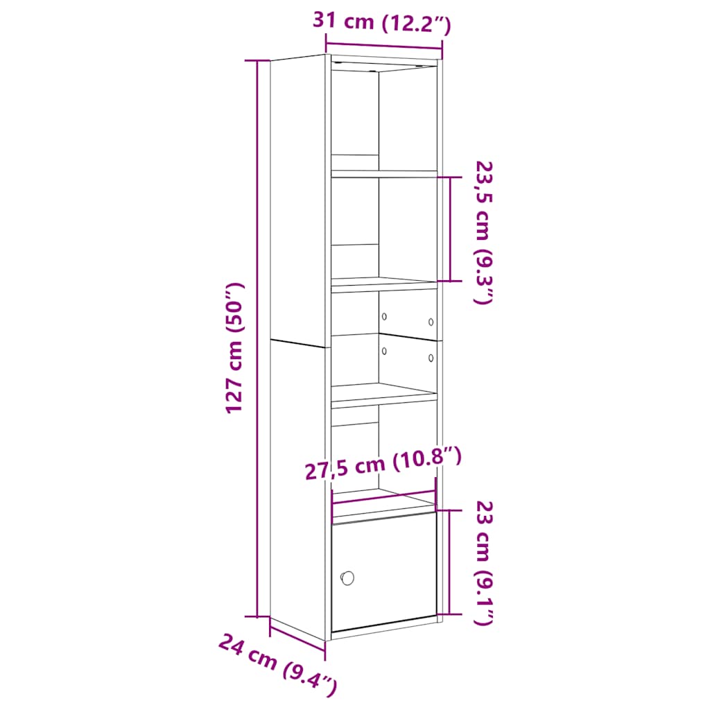 vidaXL Βιβλιοθήκη Λευκή 31x24x127 εκ. από Επεξεργασμένο Ξύλο