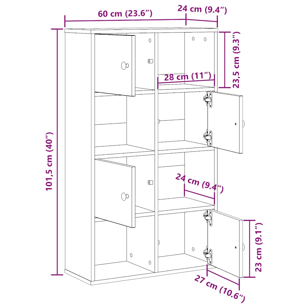 vidaXL Βιβλιοθήκη Γκρι Σκυροδέματος 60x24x101,5 εκ. Επεξεργ. Ξύλο