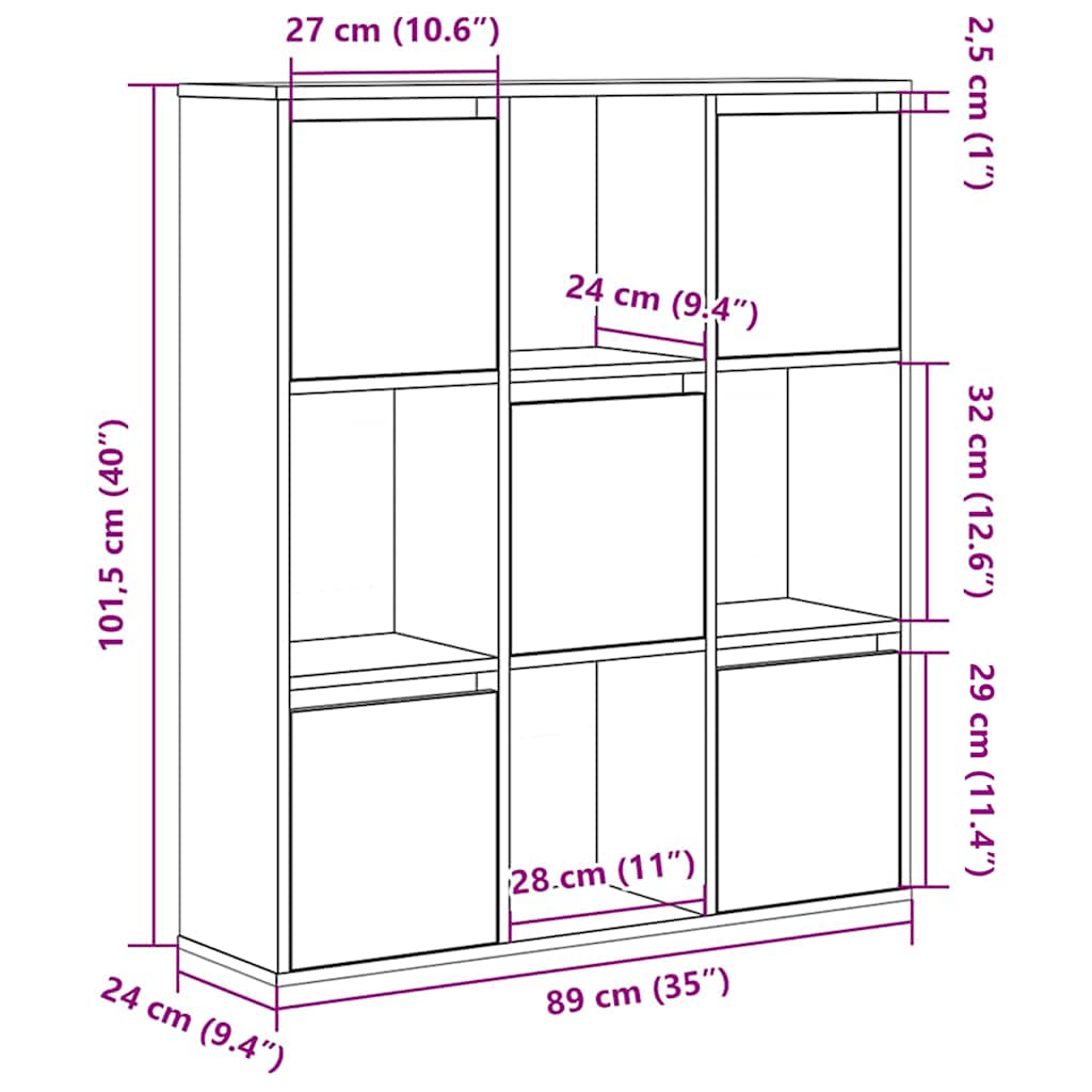 vidaXL Βιβλιοθήκη Γκρι Σκυροδέματος 89x24x101,5 εκ. Επεξεργ. Ξύλο