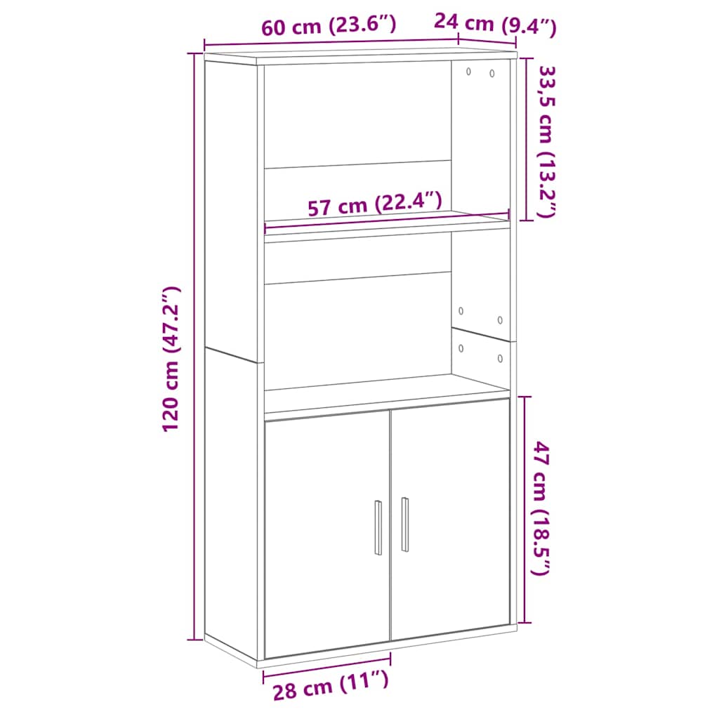 vidaXL Βιβλιοθήκη Γκρι Σκυροδέματος 60x24x120 εκ. Επεξεργ. Ξύλο