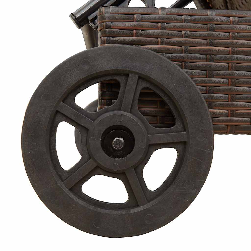 vidaXL Ξαπλώστρα Καφέ από Συνθετικό Ρατάν με Τροχούς/Μαξιλάρια