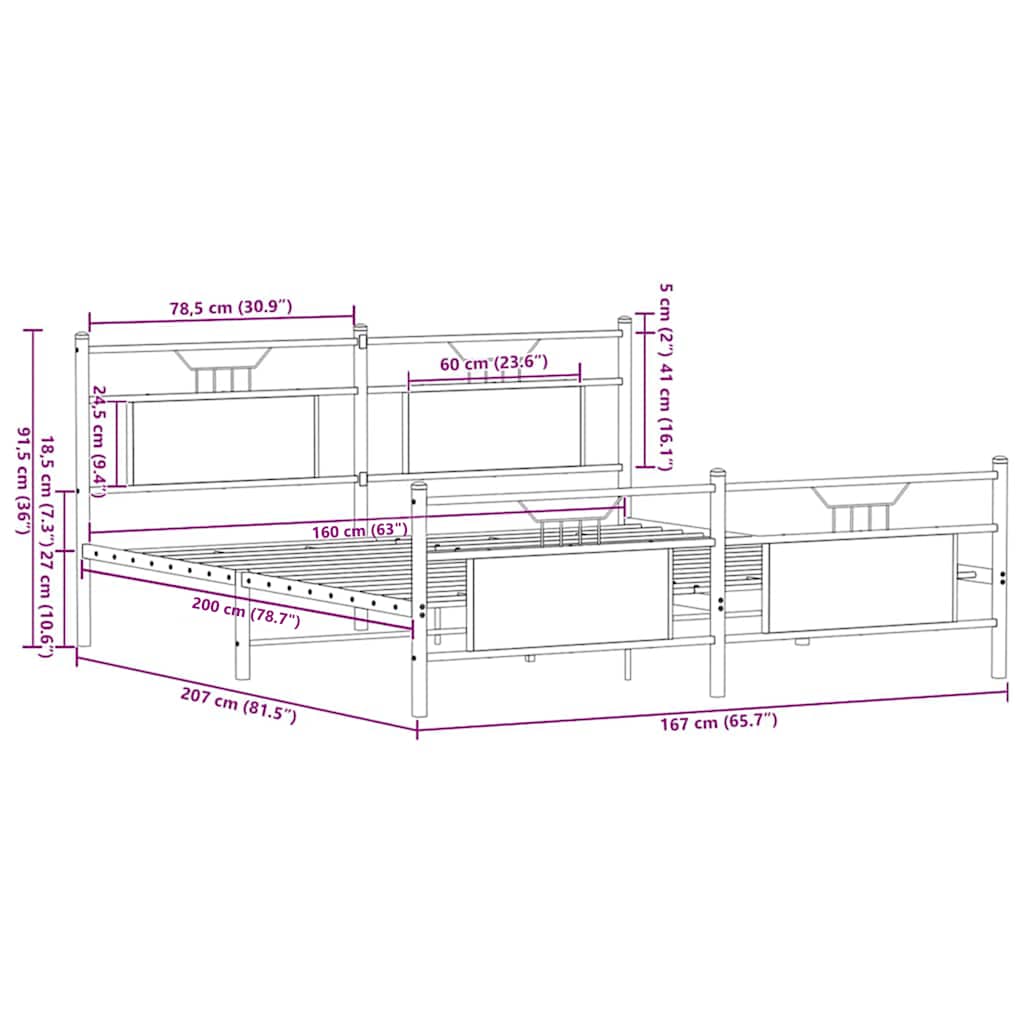 vidaXL Σκελετός Κρεβ. Χωρίς Στρώμα Sonoma Δρυς 160x200 εκ. Μεταλλικό