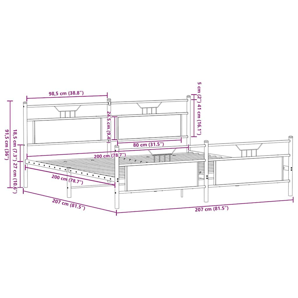 vidaXL Σκελετός Κρεβ. Χωρίς Στρώμα Sonoma Δρυς 200x200 εκ. Μεταλλικό