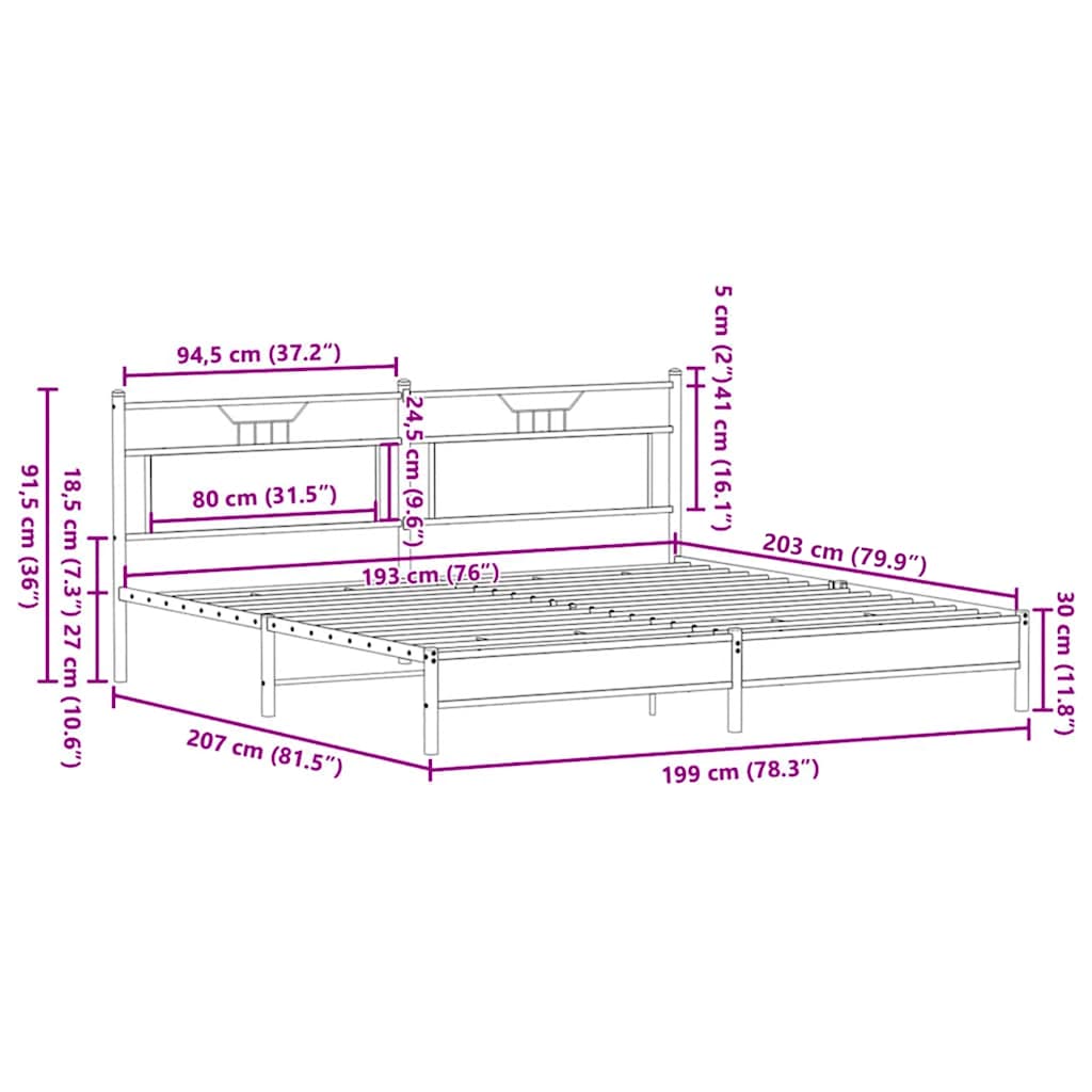 vidaXL Σκελετός Κρεβ. Χωρίς Στρώμα Καπνιστή Δρυς 193x201 εκ. Μεταλλικό