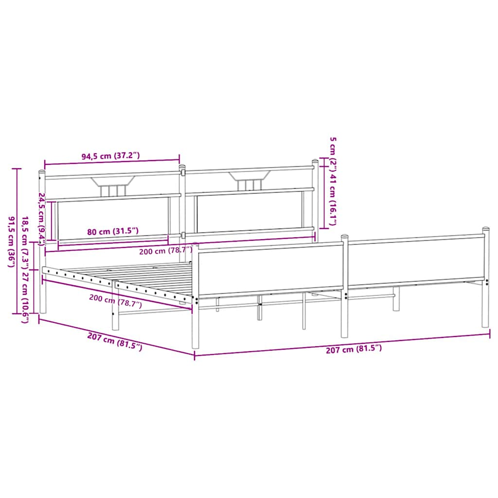 vidaXL Σκελετός Κρεβ. Χωρίς Στρώμα Sonoma Δρυς 200x200 εκ. Μεταλλικό