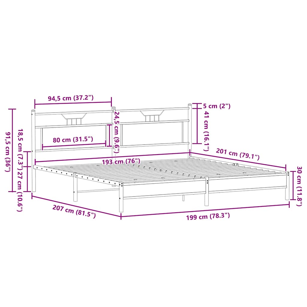 vidaXL Σκελετός Κρεβ. Χωρίς Στρώμα Καφέ Δρυς 193x201 εκ. Μεταλλικό
