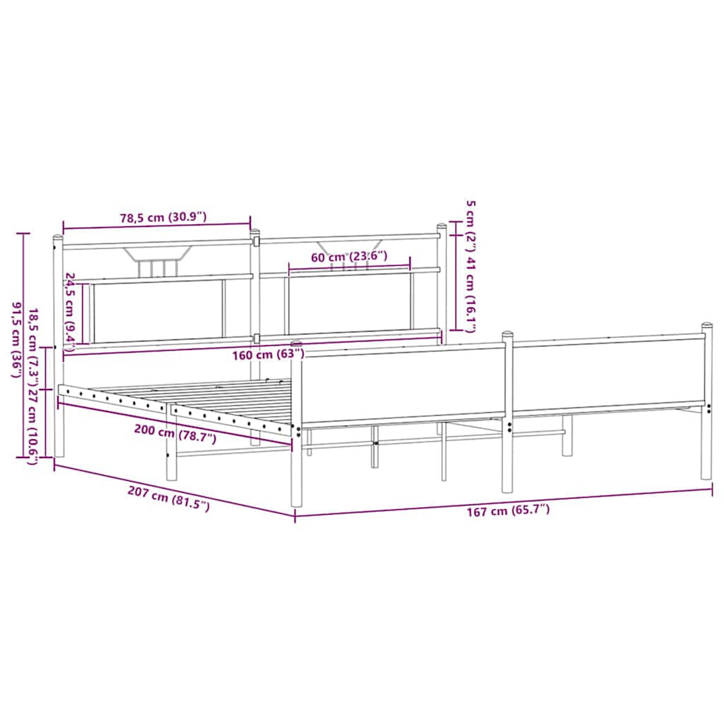 vidaXL Σκελετός Κρεβ. Χωρίς Στρώμα Καφέ Δρυς 160x200 εκ. Μεταλλικό