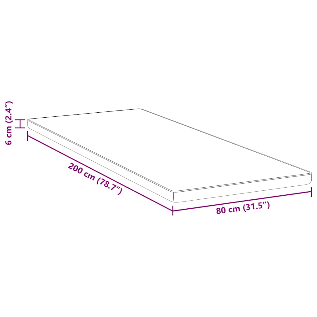 vidaXL Στρώμα επικάλυψης 80 x 200 cm Πάχος Ζακάρ ύφασμα Λευκό