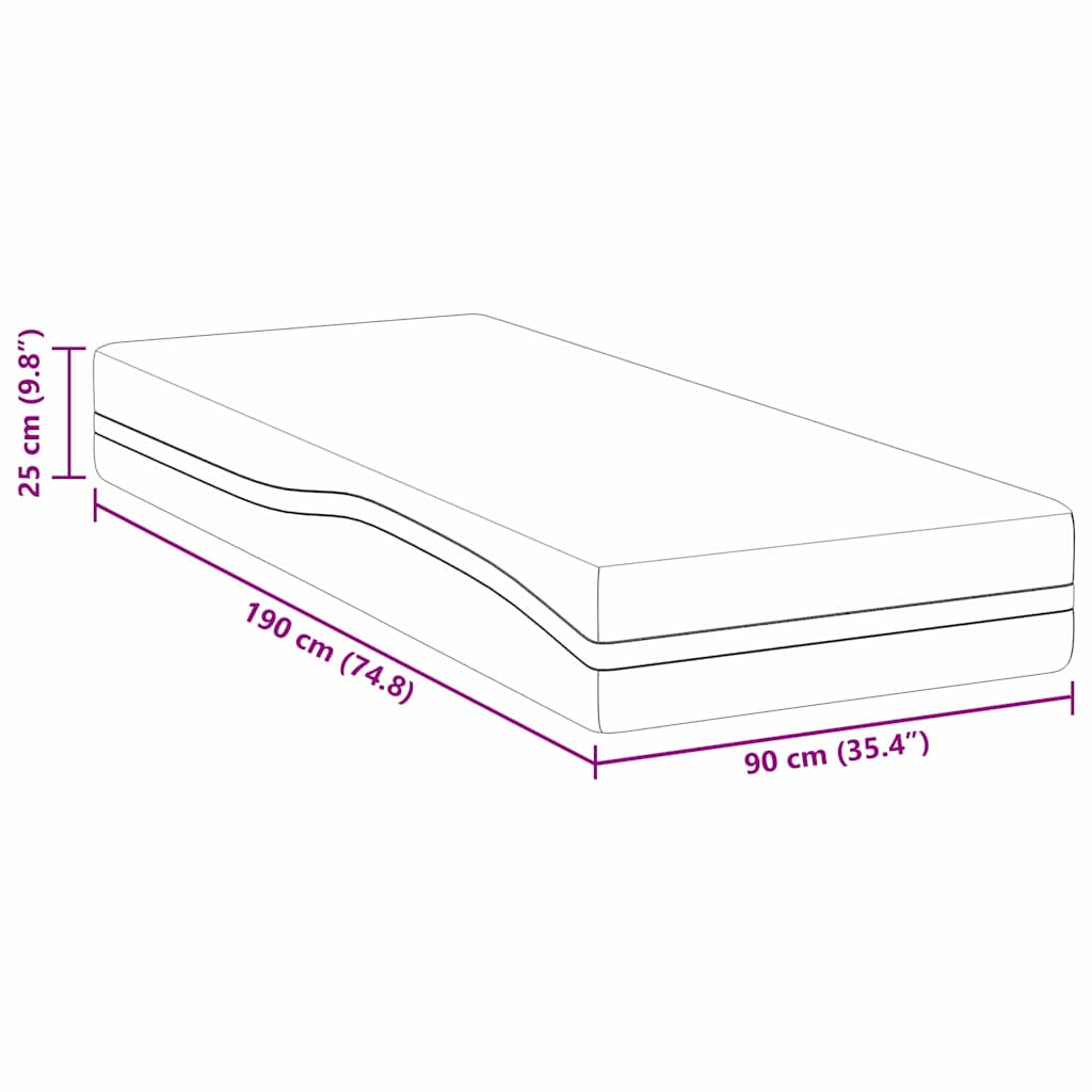 vidaXL Στρώμα Λευκό και Γκρι 90 x 190 cm Ζακάρ ύφασμα