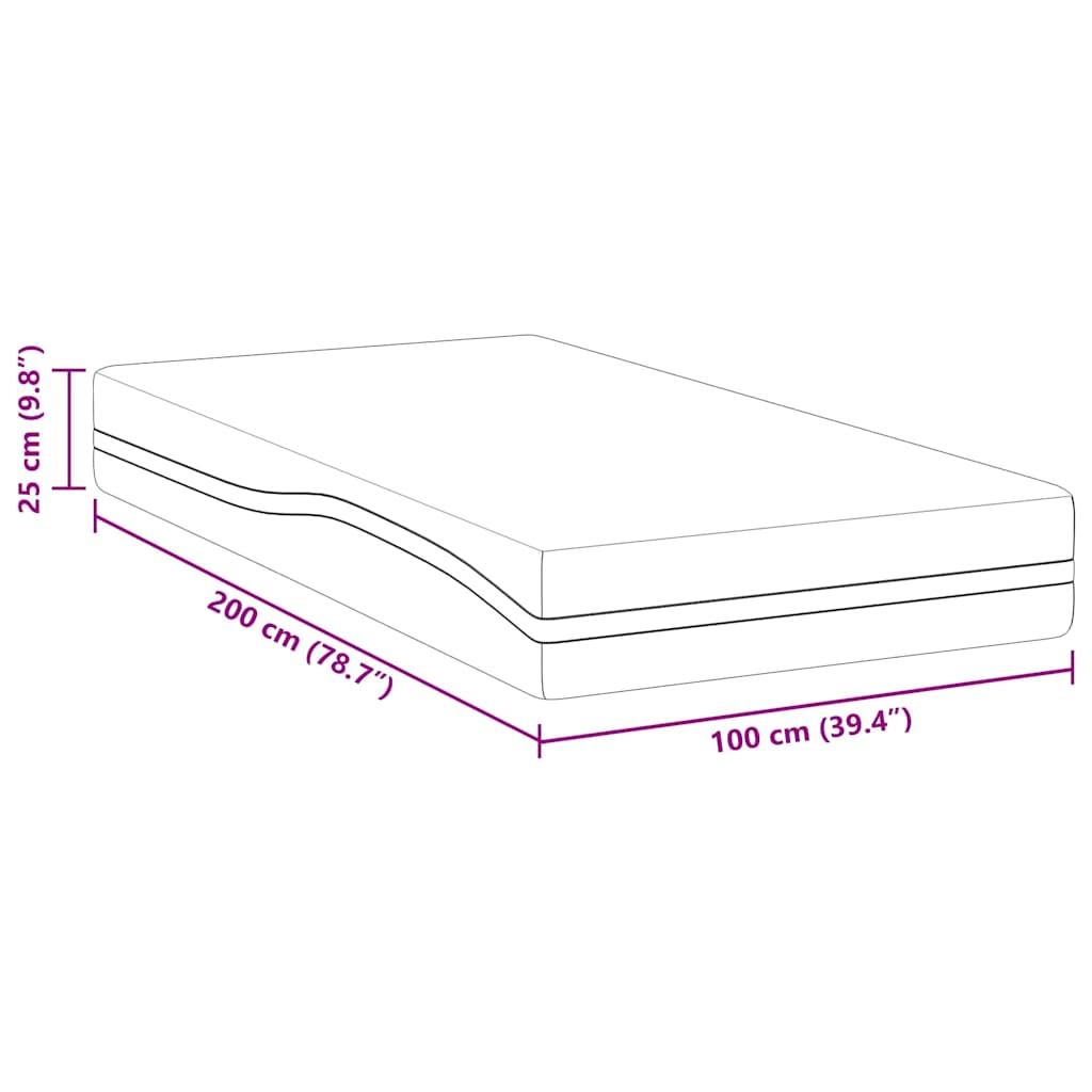 vidaXL Στρώμα Λευκό και Γκρι 100 x 200 cm Αφρός Μνήμης