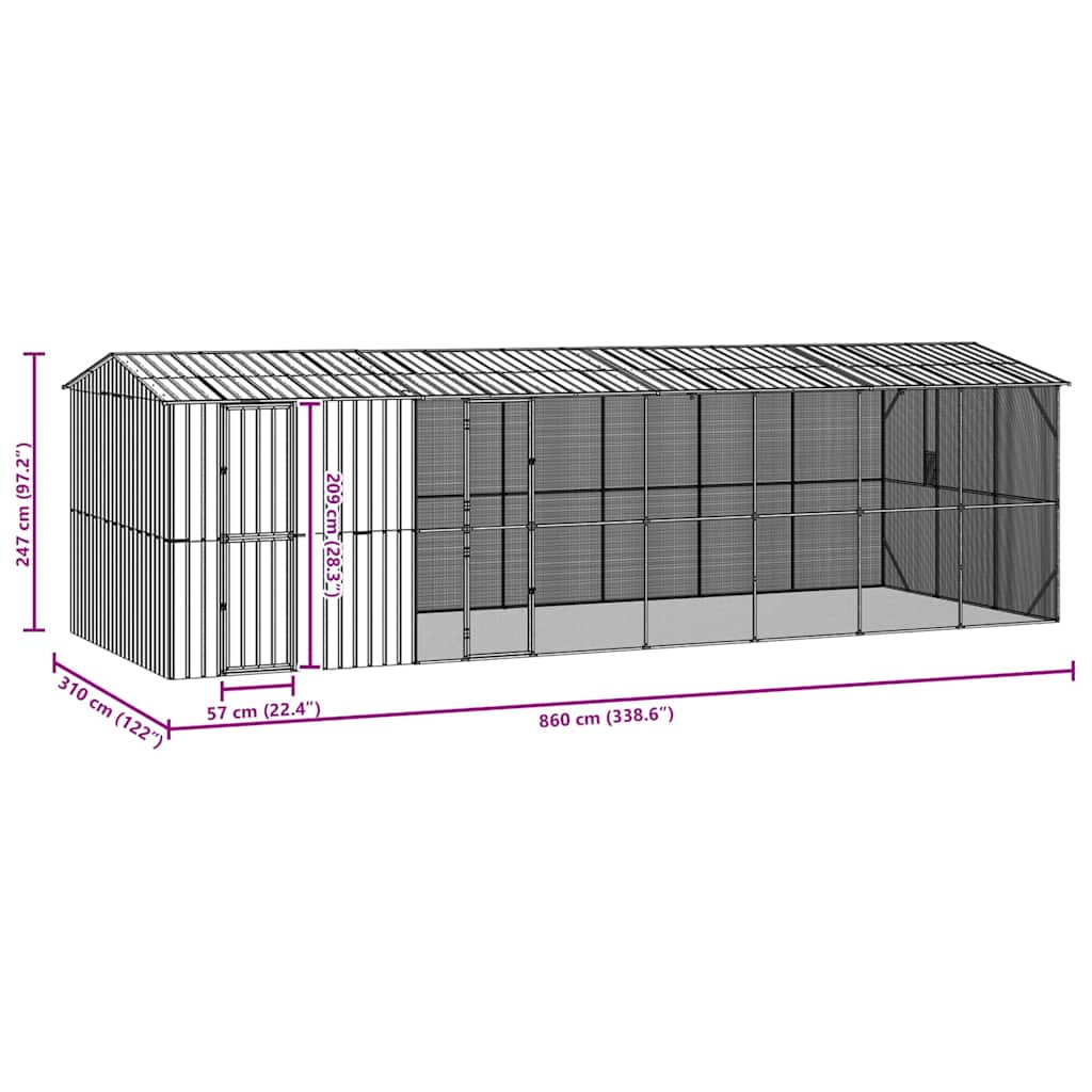 vidaXL Κλουβί Πουλιών Ανθρακί 860 x 310 x 247 εκ Επικαλυμμένος Χάλυβας