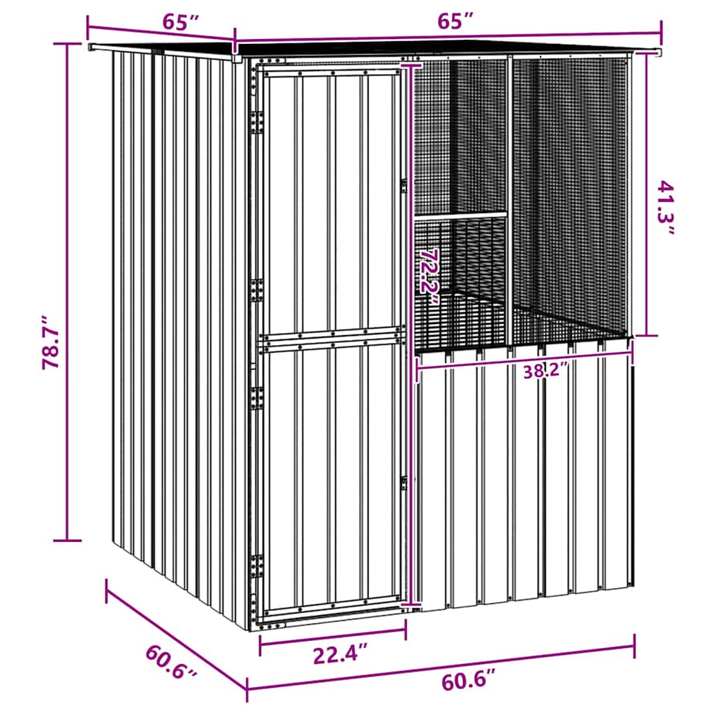 vidaXL Κλουβί Πουλιών Ανθρακί 215x78x200 εκ. Γαλβανισμένος Χάλυβας