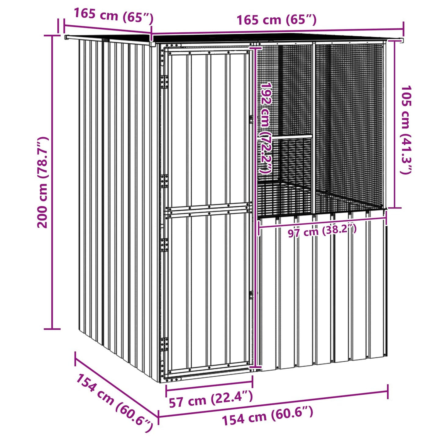vidaXL Κλουβί Πουλιών Ανθρακί 215x78x200 εκ. Γαλβανισμένος Χάλυβας