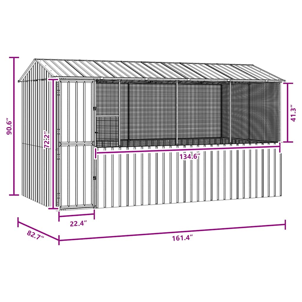 Κλουβί πουλιών vidaXL Ανθρακί 215x78x200 εκ Γαλβανισμένο Χάλυβα
