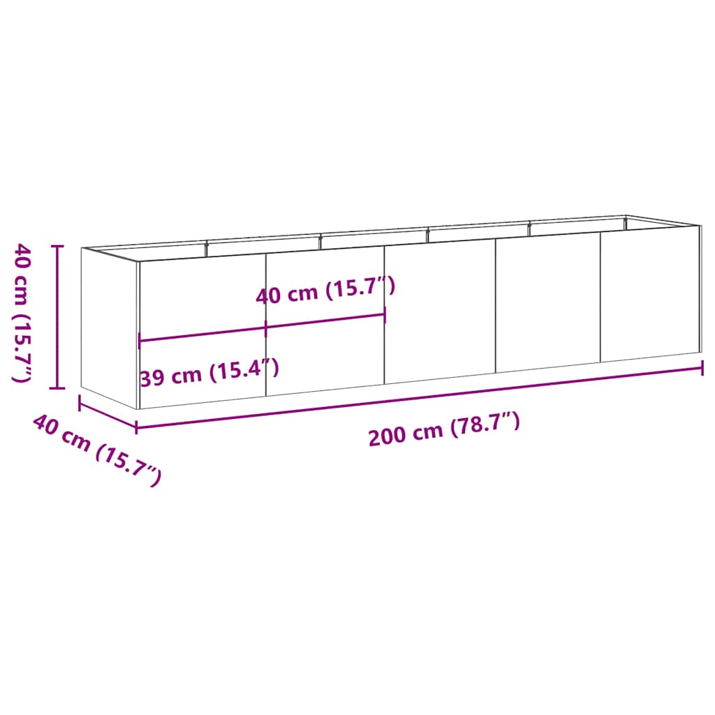 vidaXL Ζαρντινιέρα Λαδί 200x40x40 εκ. από Χάλυβα Ψυχρής Έλασης