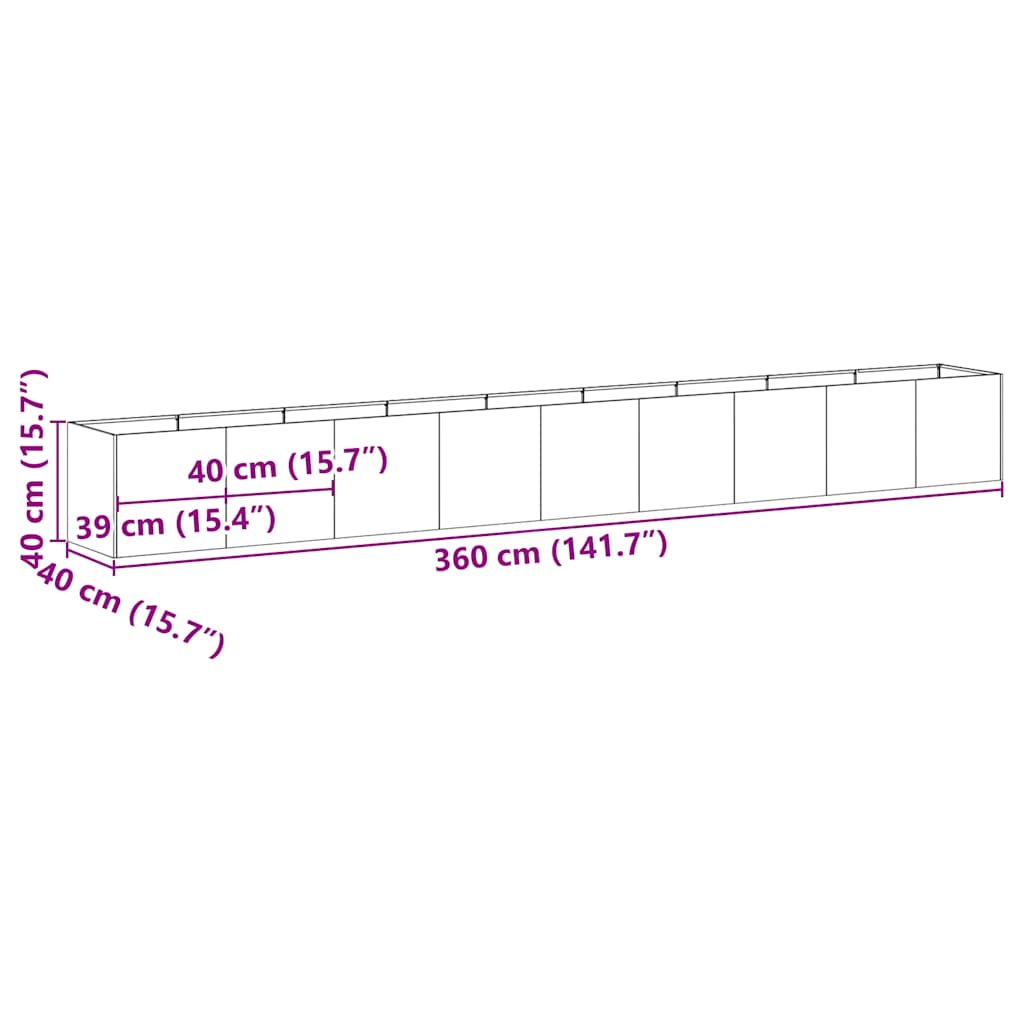 vidaXL Ζαρντινιέρα Ανθρακί 360x40x40 εκ. από Χάλυβα Ψυχρής Έλασης