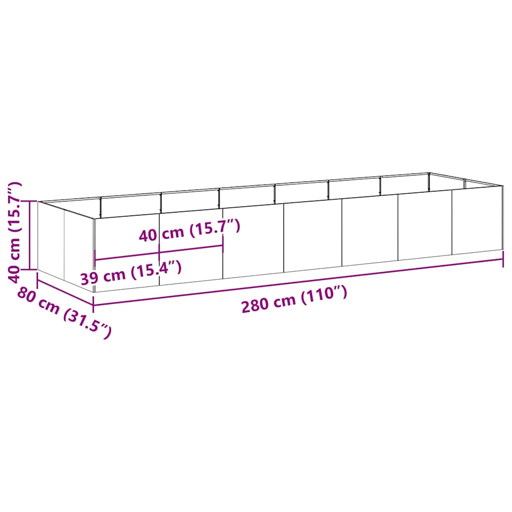 vidaXL Ζαρντινιέρα 280x80x40 εκ. Ατσάλι Σκληρυθέν στον Αέρα