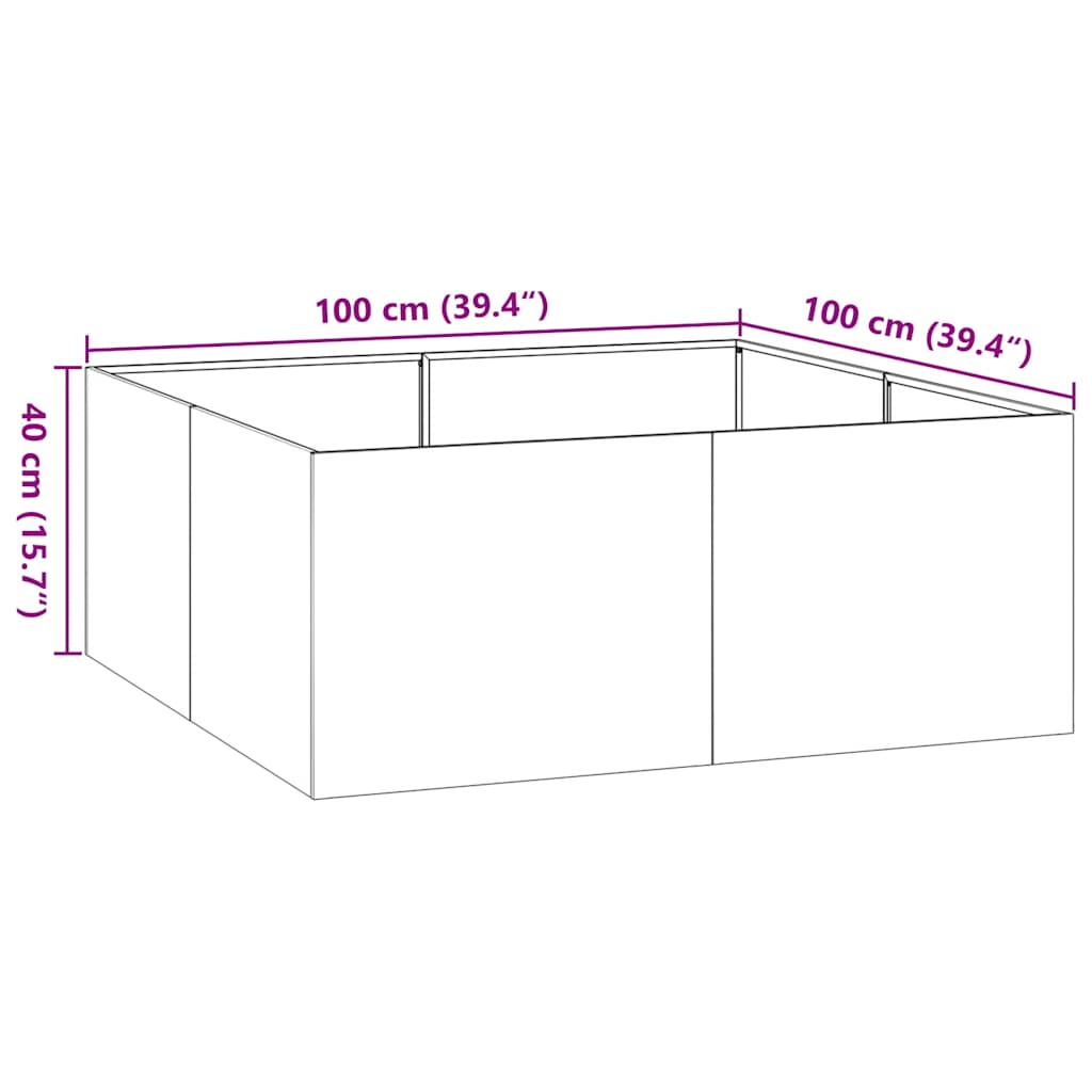 vidaXL Ζαρντινιέρα 100x100x40 εκ. Ατσάλι Σκληρυθέν στον Αέρα