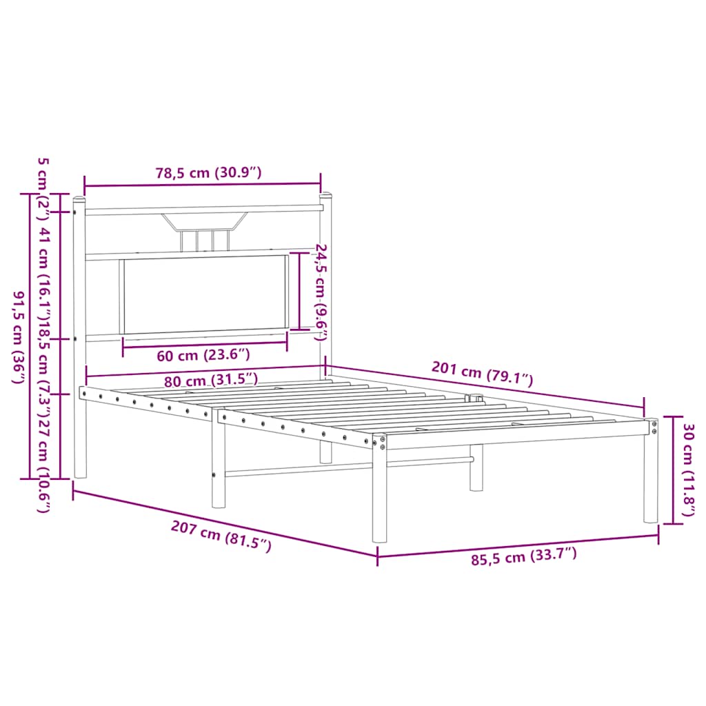 vidaXL Πλαίσιο Κρεβατιού Χωρ. Στρώμα Sonoma Δρυς 80x200εκ Επεξ. Ξύλο