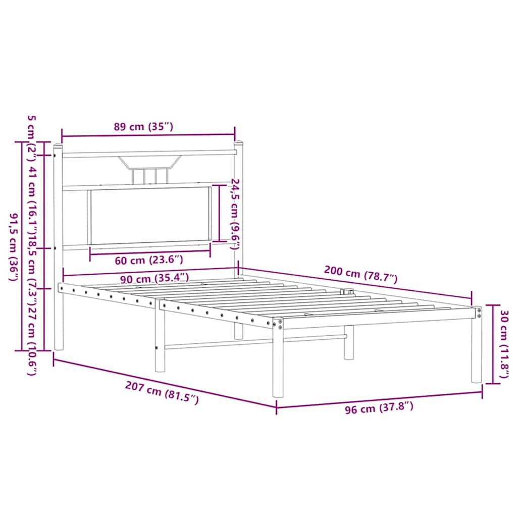 vidaXL Πλαίσιο Κρεβ. Χωρ. Στρώμα Καφέ Δρυς 90x200 εκ. Επεξ. Ξύλο
