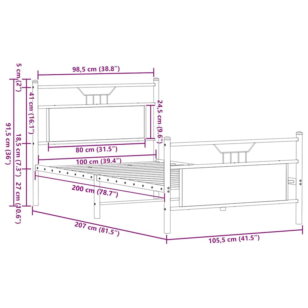 vidaXL Πλαίσιο Κρεβατιού Καφέ Δρυς 100x200 εκ. Επεξεργασμένο Ξύλο