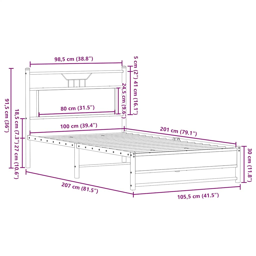 vidaXL Πλαίσιο Κρεβατιού Καπνιστή Δρυς 100x200 εκ. Επεξεργασμένο Ξύλο