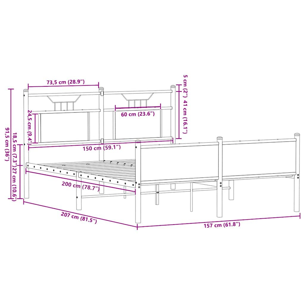 vidaXL Πλαίσιο Κρεβατιού Χωρ. Στρώμα Sonoma Δρυς 150x200εκ. Επ. Ξύλο