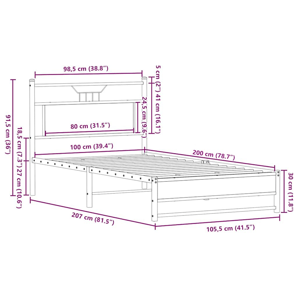 vidaXL Πλαίσιο Κρεβατιού Καφέ Δρυς 100x200 εκ. Επεξεργασμένο Ξύλο
