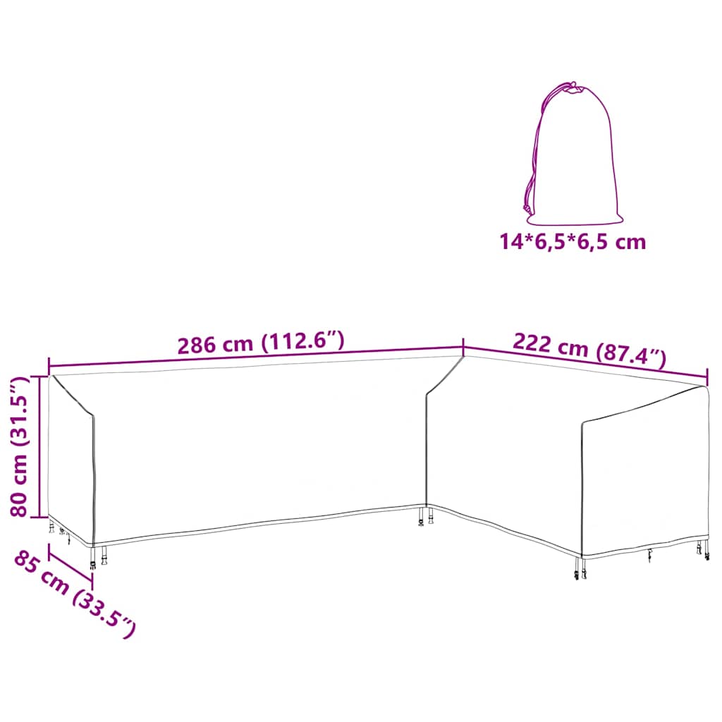 vidaXL Κάλυμμα Επίπλων Εξωτερικού Χώρου 286 x 222 x 80 εκ. Ύφασμα 600D