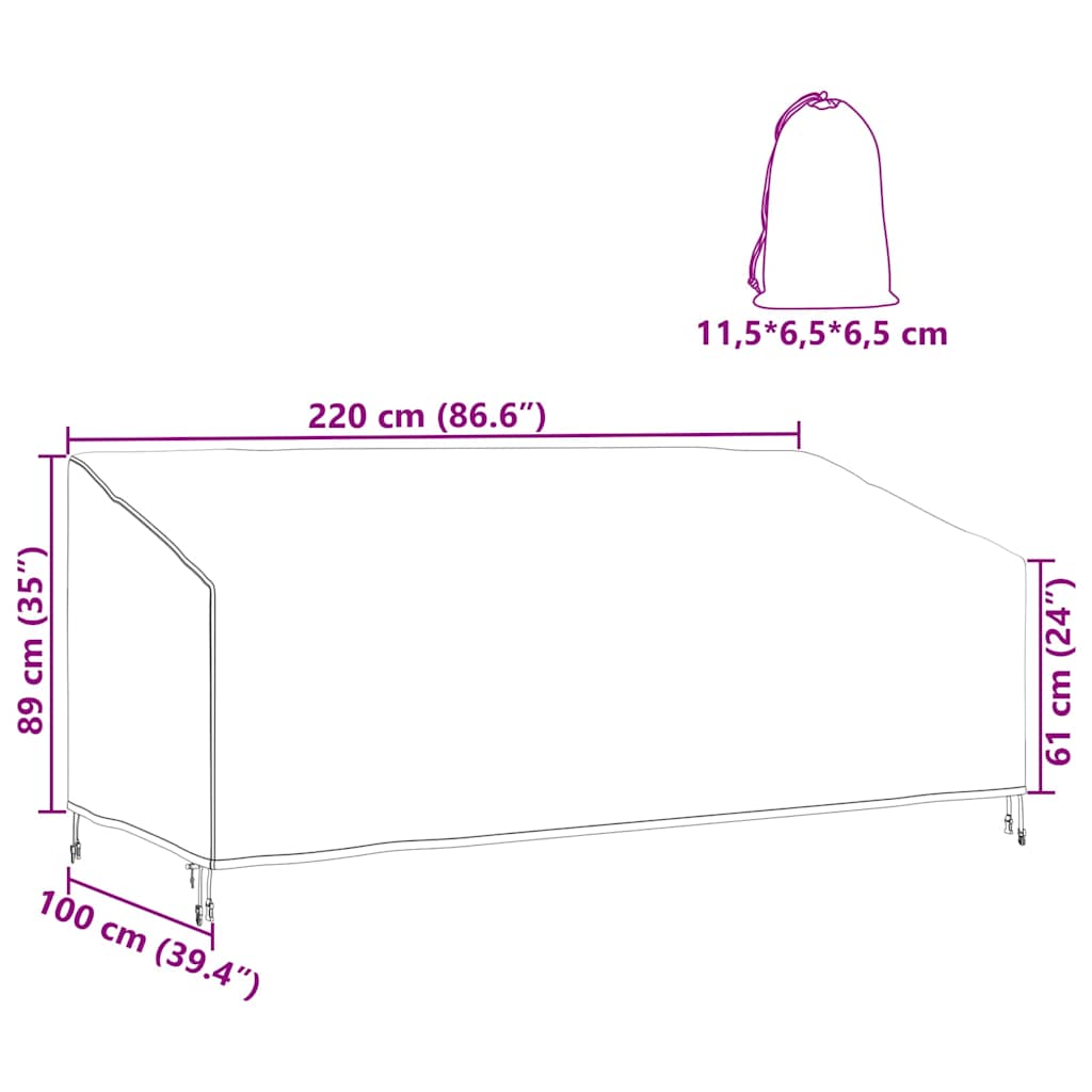 vidaXL Κάλυμμα Παγκάκι Κήπου 220 x 100 x 89 εκ Ύφασμα Oxford 210D