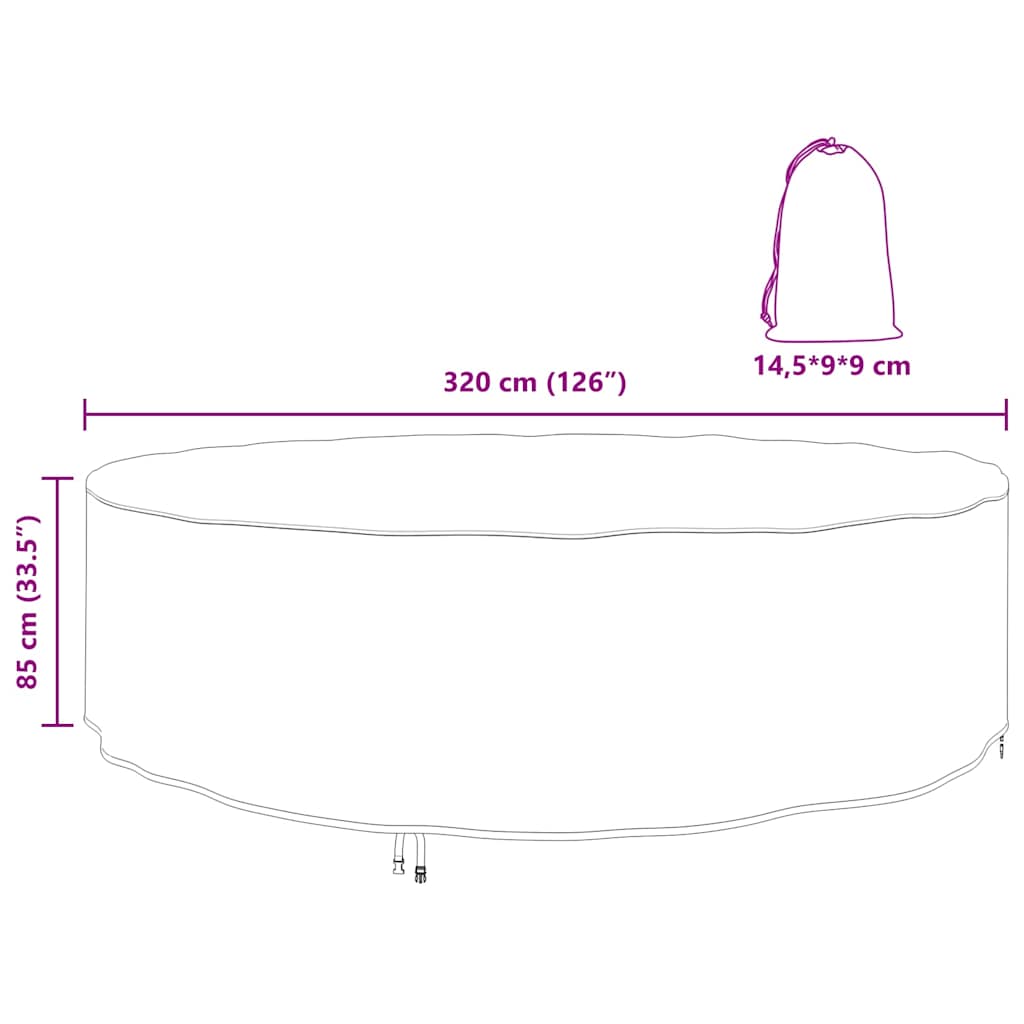 vidaXL Κάλυμμα επίπλων εξωτερικού χώρου 320 x 320 x 85 εκ. Ύφασμα 600D