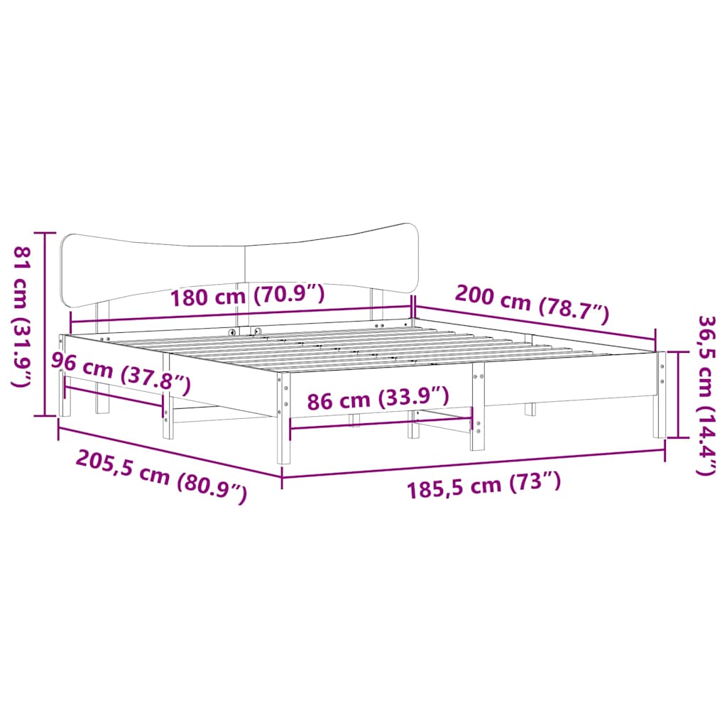 vidaXL Σκελετός Κρεβ. Χωρίς Στρώμα Λευκό 180x200 εκ Μασίφ Πεύκο
