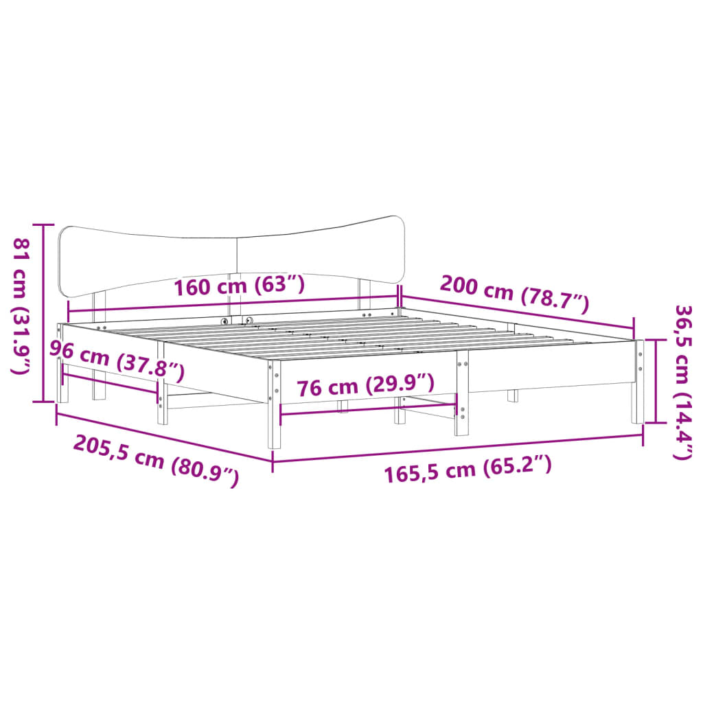 vidaXL Σκελετός Κρεβ. Χωρίς Στρώμα Καφέ Κεριού 160x200 εκ Μασίφ Πεύκο