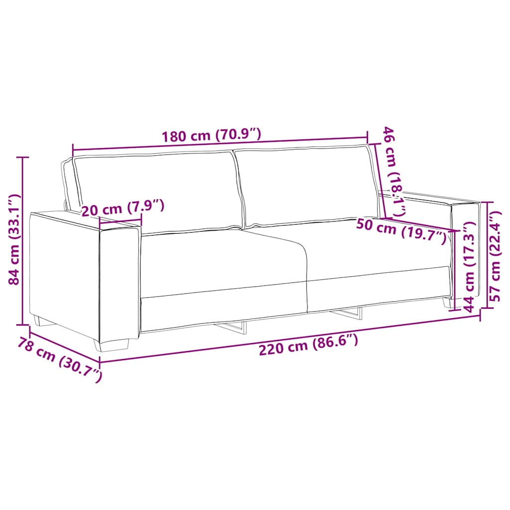 vidaXL 3-Θέσιος καναπές Καφέ 220 cm ύφασμα