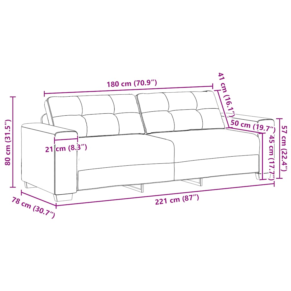 vidaXL Τριθέσιος Καναπές Σκούρο Γκρι 220x78x80 εκ. Βελούδο