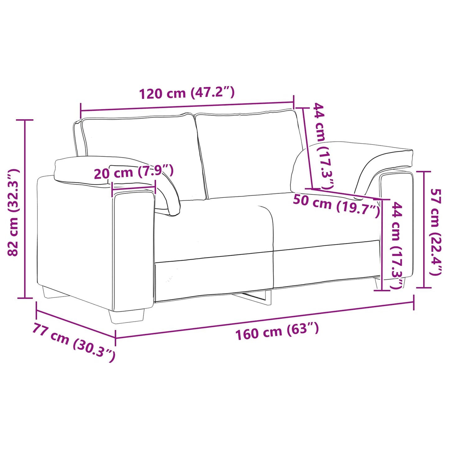 vidaXL Διθέσιος καναπές Σκούρο Γκρι 160 cm ύφασμα