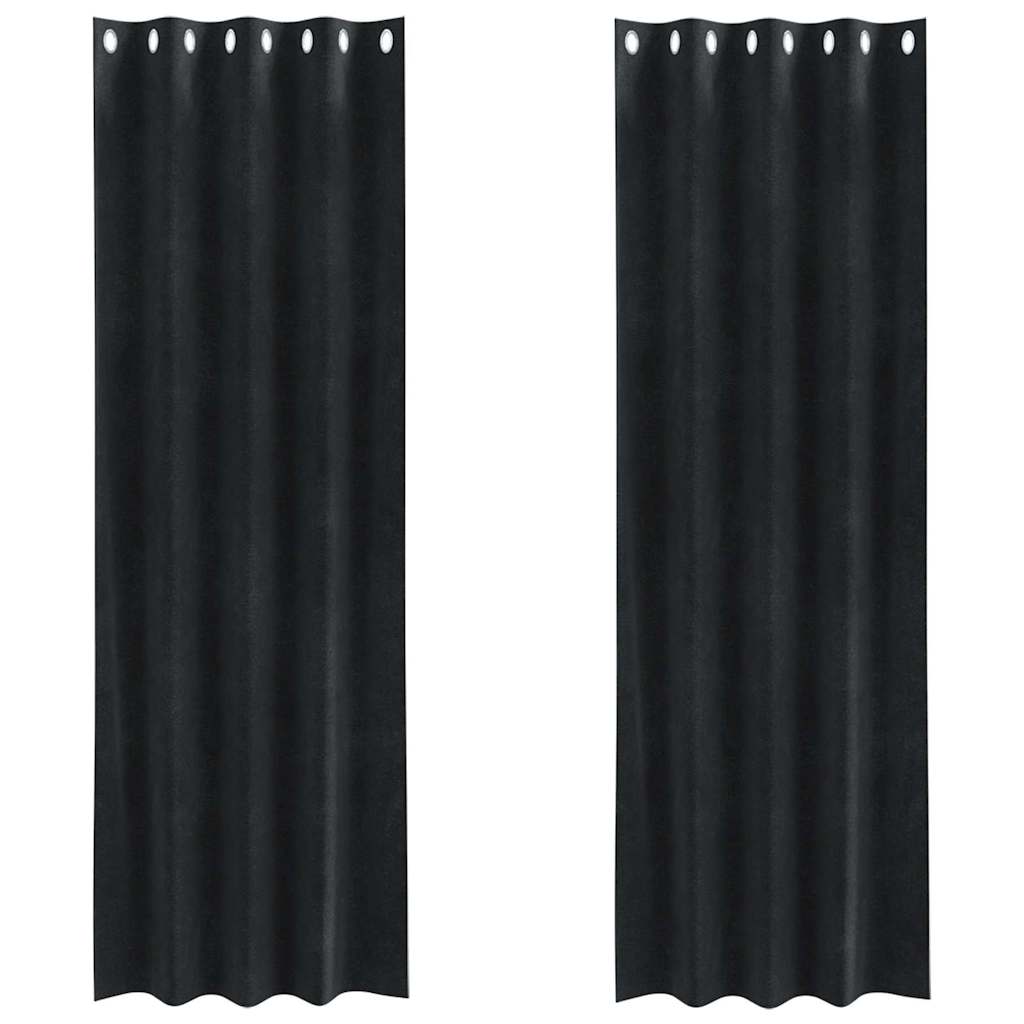 Curtains Blackout vidaXL με Eyelets 2 τεμαχίων Μαύρο Βελούδο