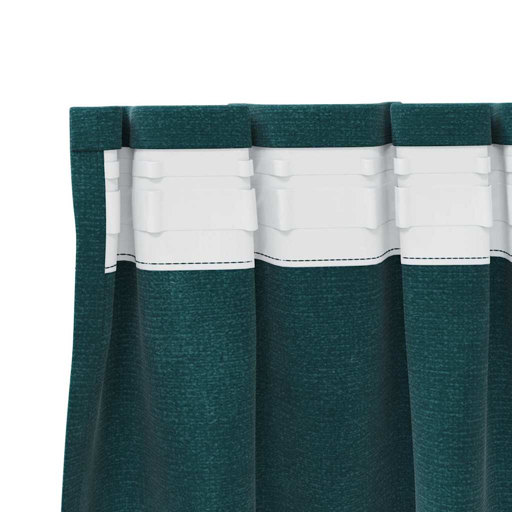 Curtains blackout vidaXL με κορδέλα 2 τεμ Σκούρο Πράσινο Βελούδο