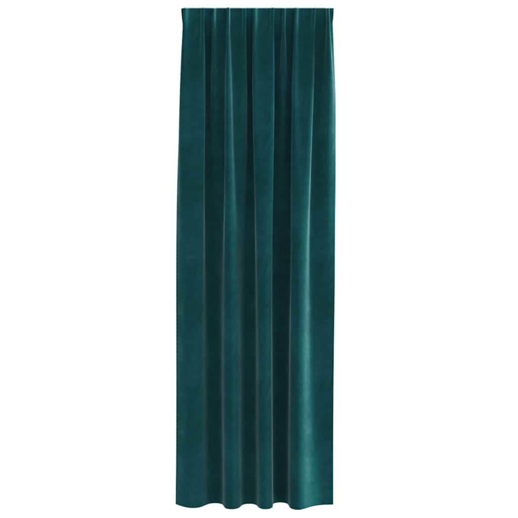 Curtains blackout vidaXL με κορδέλα 2 τεμ Σκούρο Πράσινο Βελούδο