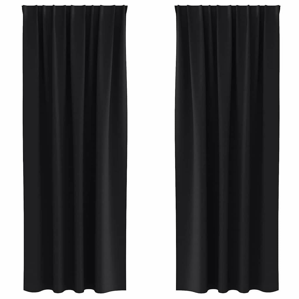 vidaXL Κουρτίνες με κουρτίνες 2 pcs Μαύρο 260 x 140 εκ. Πολυεστέρας