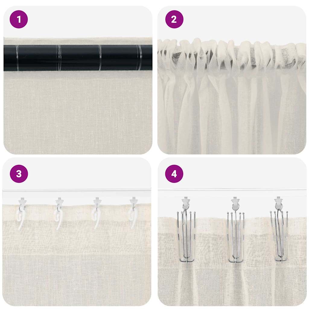 vidaXL Κουρτίνες με κουρτίνες 2 pcs Κρεμ 140 x 225 cm Πολυεστέρας