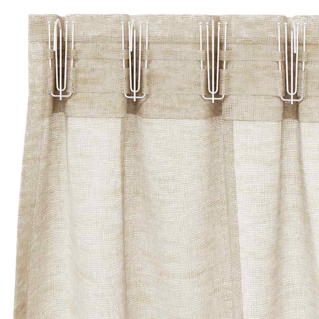 vidaXL Κουρτίνες με κουρτίνες 2 pcs Άμμος 140 x 175 εκ. Πολυεστέρας