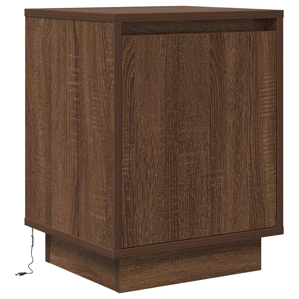 vidaXL Κομοδίνα με φώτα LED 2 τεμάχια καφέ δρυς 38x34x50 cm