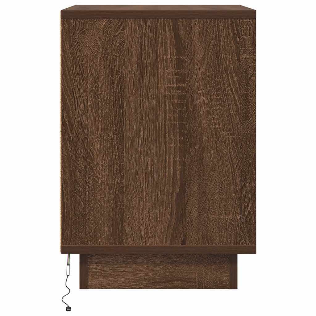 vidaXL Κομοδίνα με φώτα LED 2 τεμάχια καφέ δρυς 38x34x50 cm