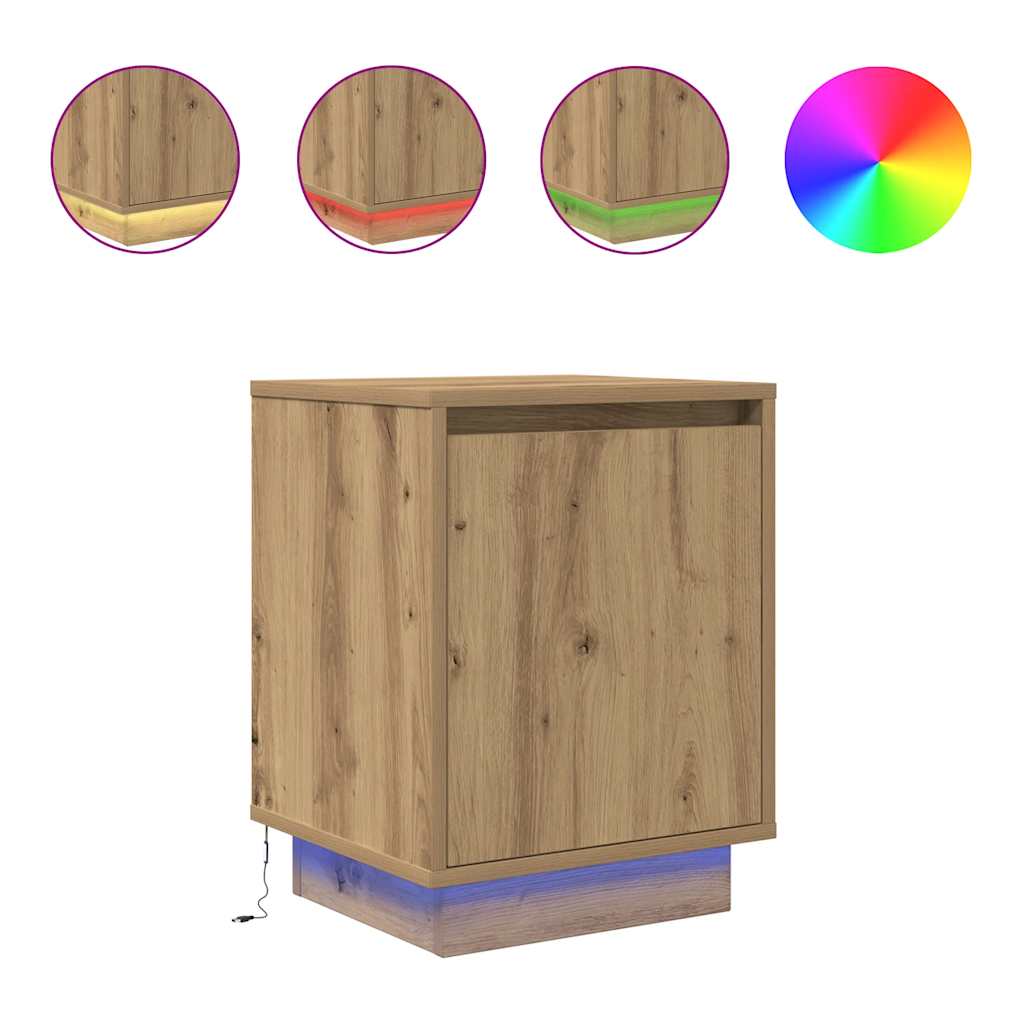 vidaXL Κομοδίνα με φώτα LED 2 τεμάχια Artisan Oak 38x34x50 cm