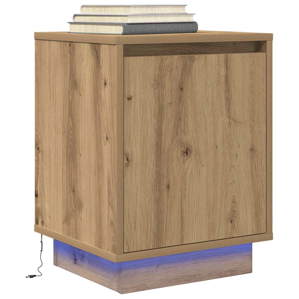 vidaXL Κομοδίνα με φώτα LED 2 τεμάχια Artisan Oak 38x34x50 cm