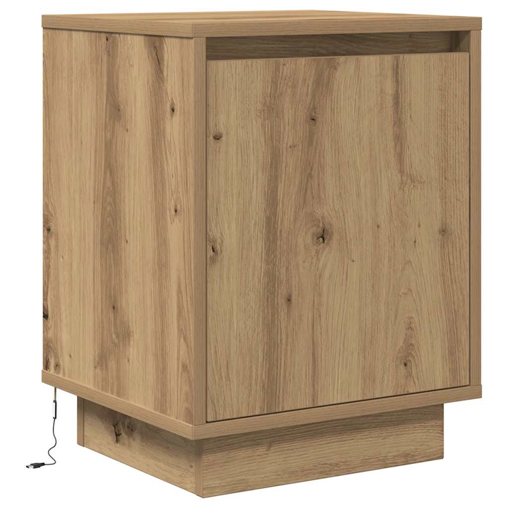 vidaXL Κομοδίνα με φώτα LED 2 τεμάχια Artisan Oak 38x34x50 cm