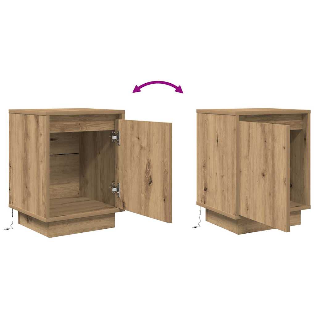 vidaXL Κομοδίνα με φώτα LED 2 τεμάχια Artisan Oak 38x34x50 cm
