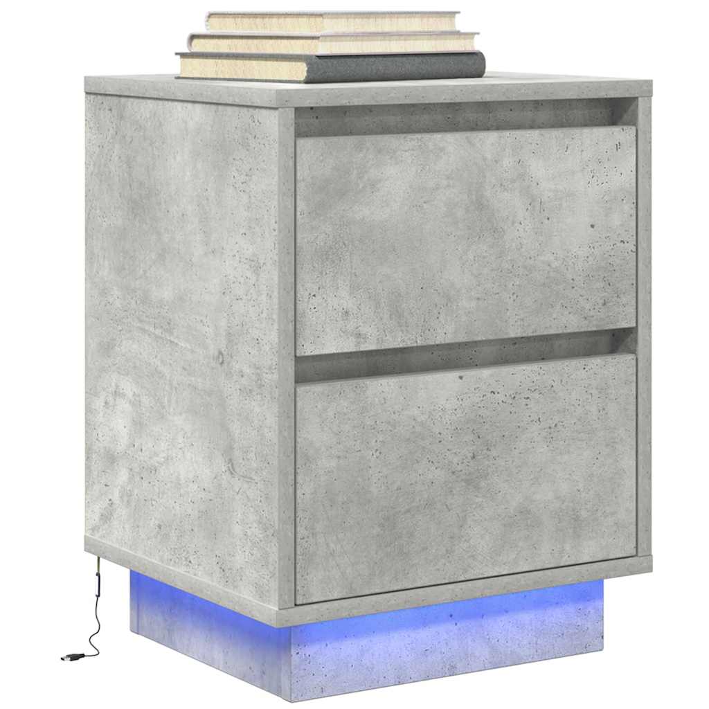 vidaXL Κομοδίνο με φώτα LED Μπετόν Γκρι 38x34x50 cm